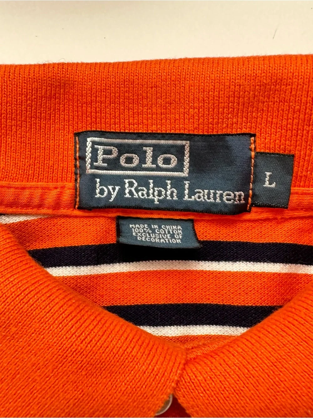 Ralph Lauren Orange and Navy Striped Polo